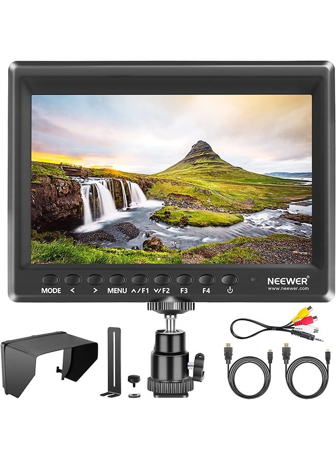 Neewer F100 7inch Camera Field Monitor HD Video Assist IPS 1280x800 HDMI Input 1080p with Sunshade and Ball Head for DSLR Cameras, Handheld Stabilizer, Film Video Making Rig (Battery Not Included)