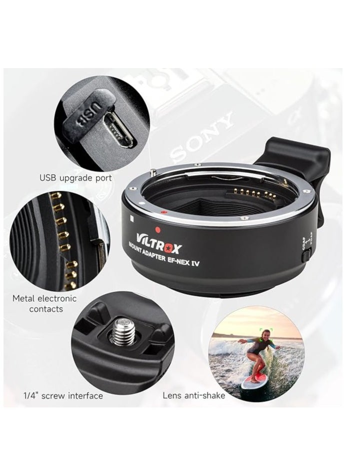 VILTROX EF-NEX IV Lens Mount Adapter CDAF/PDAF with Aperture Control EXIF Transmitting Auto Focus Adapter for Canon EF/EF-S Lens to Sony A9 A7RIII A7RII A7III A7II A6300 A6500 E-Mount Cameras