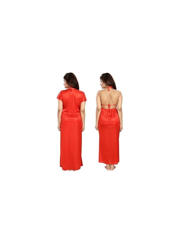 Women's Satin Solid Maxi (Size - Free Size) (Nightwear Set Pack of 2)