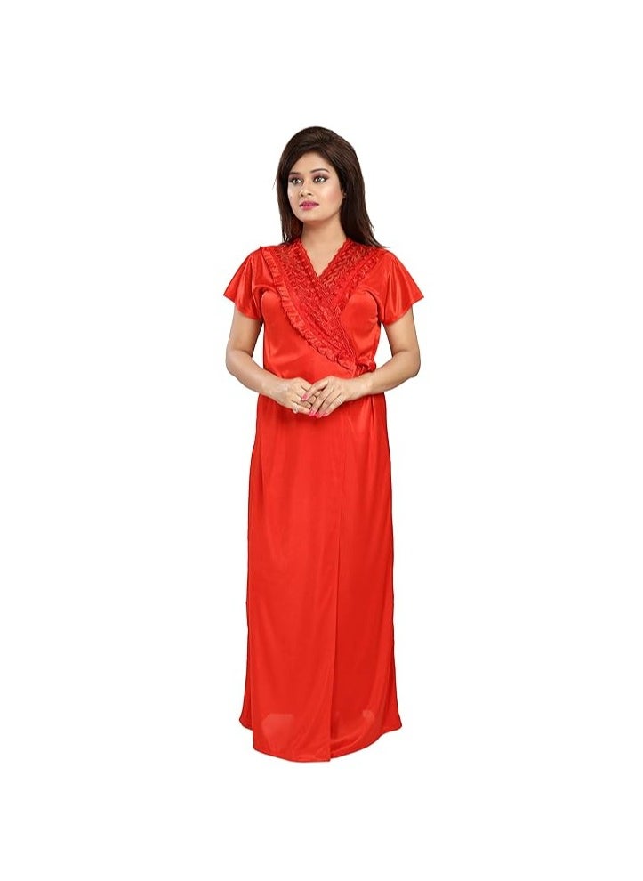 Women's Satin Solid Maxi (Size - Free Size) (Nightwear Set Pack of 2)