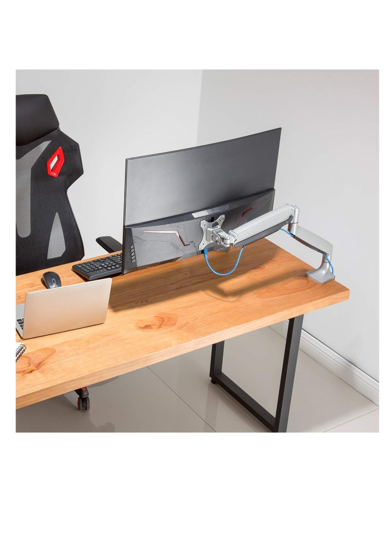 Single Monitor Desk Mount Holds 20 lbs Ultrawide Screen - Height Adjustable Full Motion Articulating Gas Spring Arm for 13