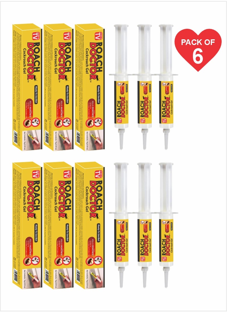 Roach Doctor Cockroach Gel - Easy-to-Use Bait for Home and Commercial Spaces Pack Of 6