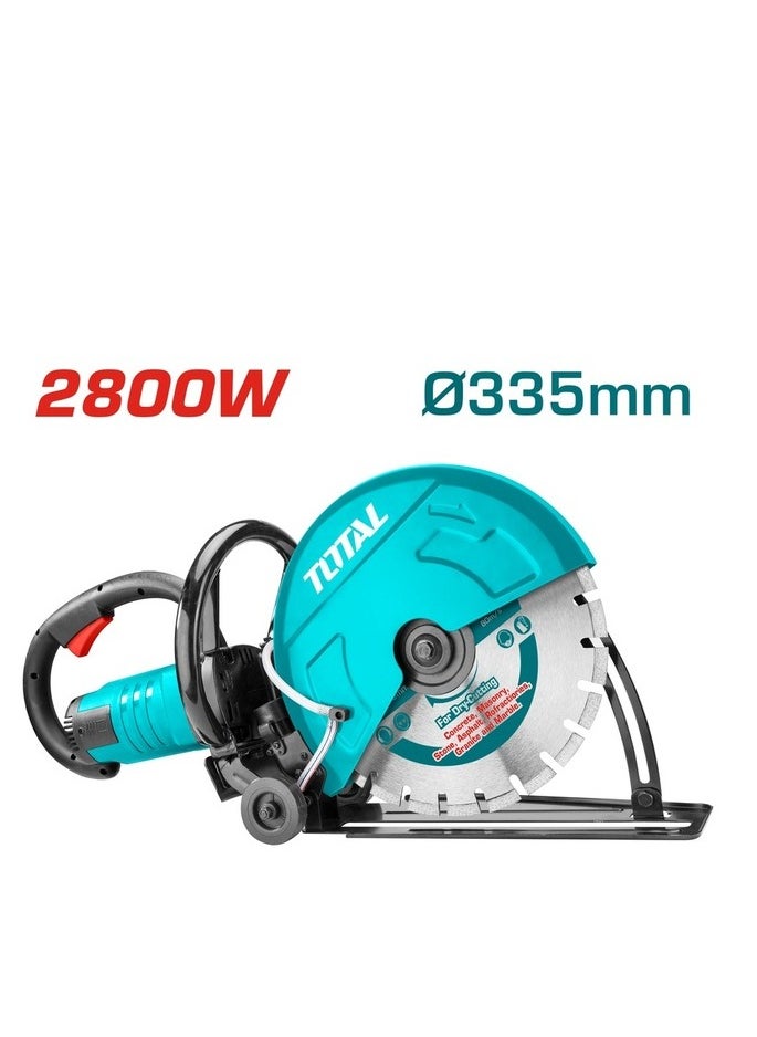 TOTAL Power Cutter 2800W - 355mm Blade, 4800rpm No-Load Speed, 120mm Max Cutting Depth, Includes Extra Carbon Brushes, Cutting Disc & 5m Water Pipe – Heavy Duty Cutter for Metal, Concrete & Stone