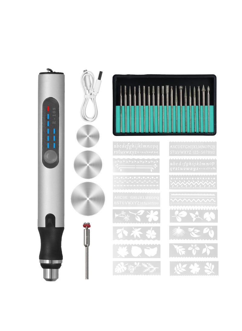 40PCS Electric Engraving Tool Kit, Mini Engraving Pen, USB Rechargeable Mini Engraver with 20 Drills and Templates, Etching Pen, Electric Carving Tools for Glass Wood Metal Stone Nails Jewelry