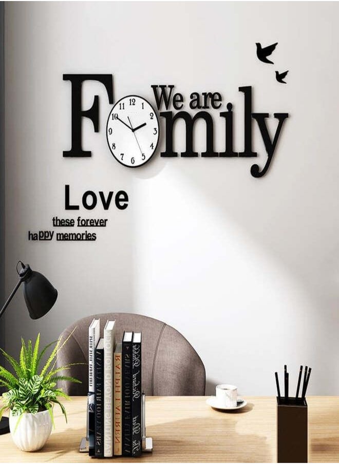 Creative 3D Large We Are Family Wall Clock Acrylic Living Room Photo Frame Watch Modern Wall Decor Silent Home Decor