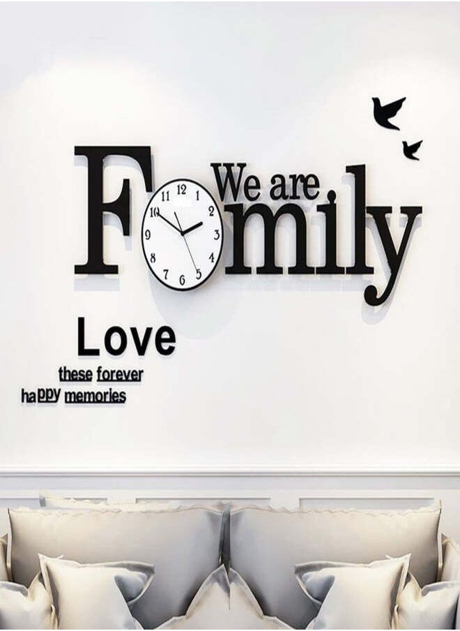 Creative 3D Large We Are Family Wall Clock Acrylic Living Room Photo Frame Watch Modern Wall Decor Silent Home Decor