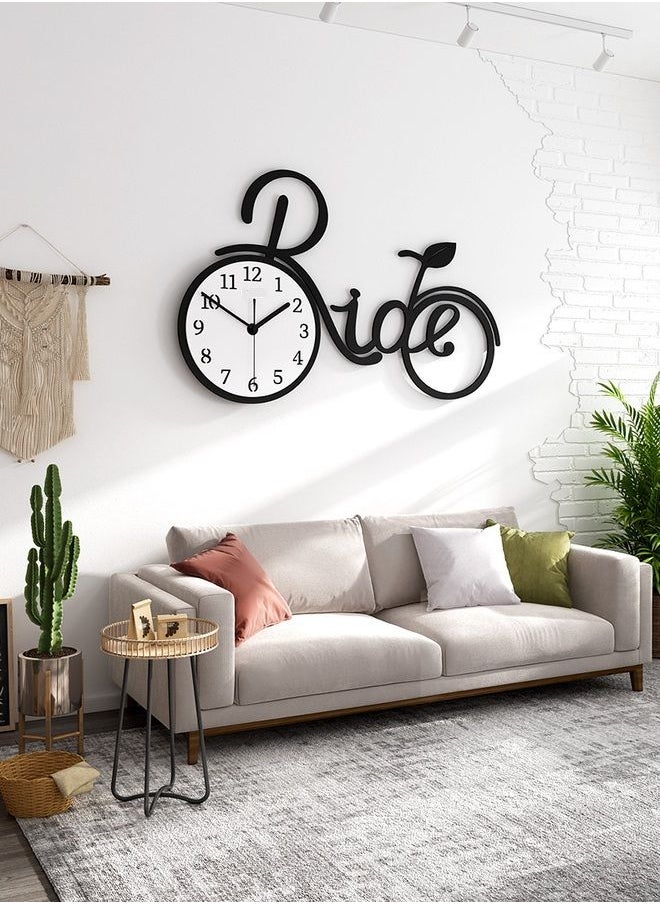 Retro Ride Bicycle Wall Clock Bedroom Modern Design Large Kitchen Acrylic Wall Clock Black