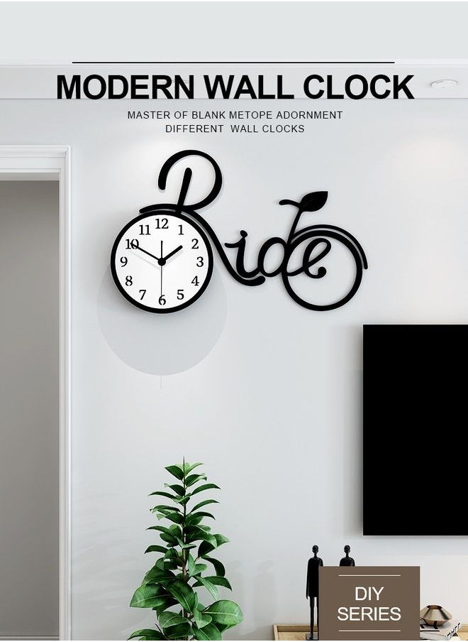 Retro Ride Bicycle Wall Clock Bedroom Modern Design Large Kitchen Acrylic Wall Clock Black