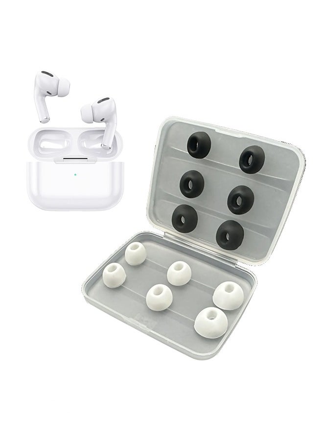 Replacement Ear Tips Silicone  for AirPods Pro, White and Black 6 pairs Ear Buds Tips with Portable Storage Box, Fit in The Charging Case, Anti-Slip Reducing Noise in-Ear Eartips (S/M/L)