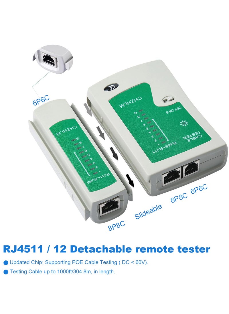 RJ45 Crimping Tool Set, RJ45 Crimp Tool Pass Through Kit with Network Cable Tester, 50Pcs Cover Boots, 50Pcs Connectors, Mini Wire Stripper, Ethernet CAT5 Cat5e Cat6 Crimper Tool Kit