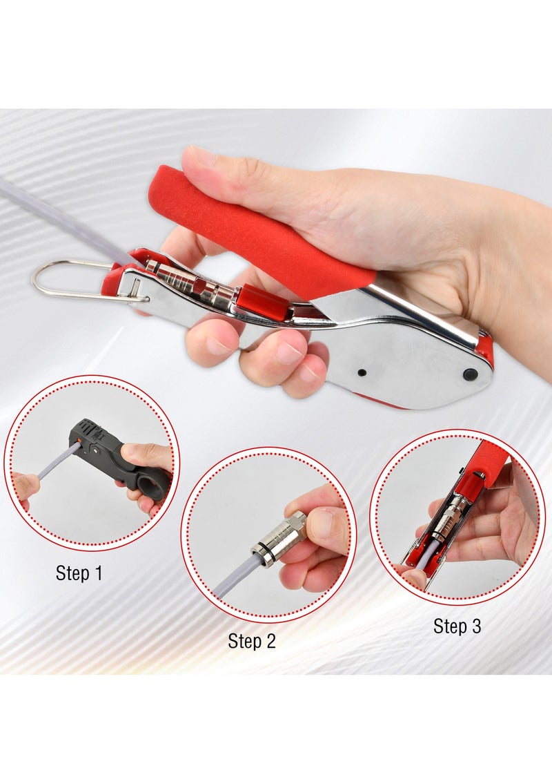 Crimping Pliers Stripping Tool with 20 pieces of Compression F-Connectors, RG6 Crimping Pliers Connector Tool