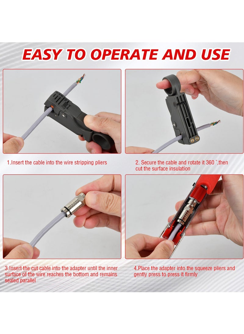 Crimping Pliers Stripping Tool with 20 pieces of Compression F-Connectors, RG6 Crimping Pliers Connector Tool