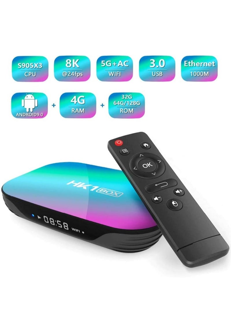 HK1 Box Android TV Box | 8GB RAM + 128GB ROM | 2.4G/5G Dual WiFi | 8K Ultra HD Android 9.0 Smart TV Box | High-Speed Streaming | Ultimate Home Entertainment | Expandable Storage for Apps & Media