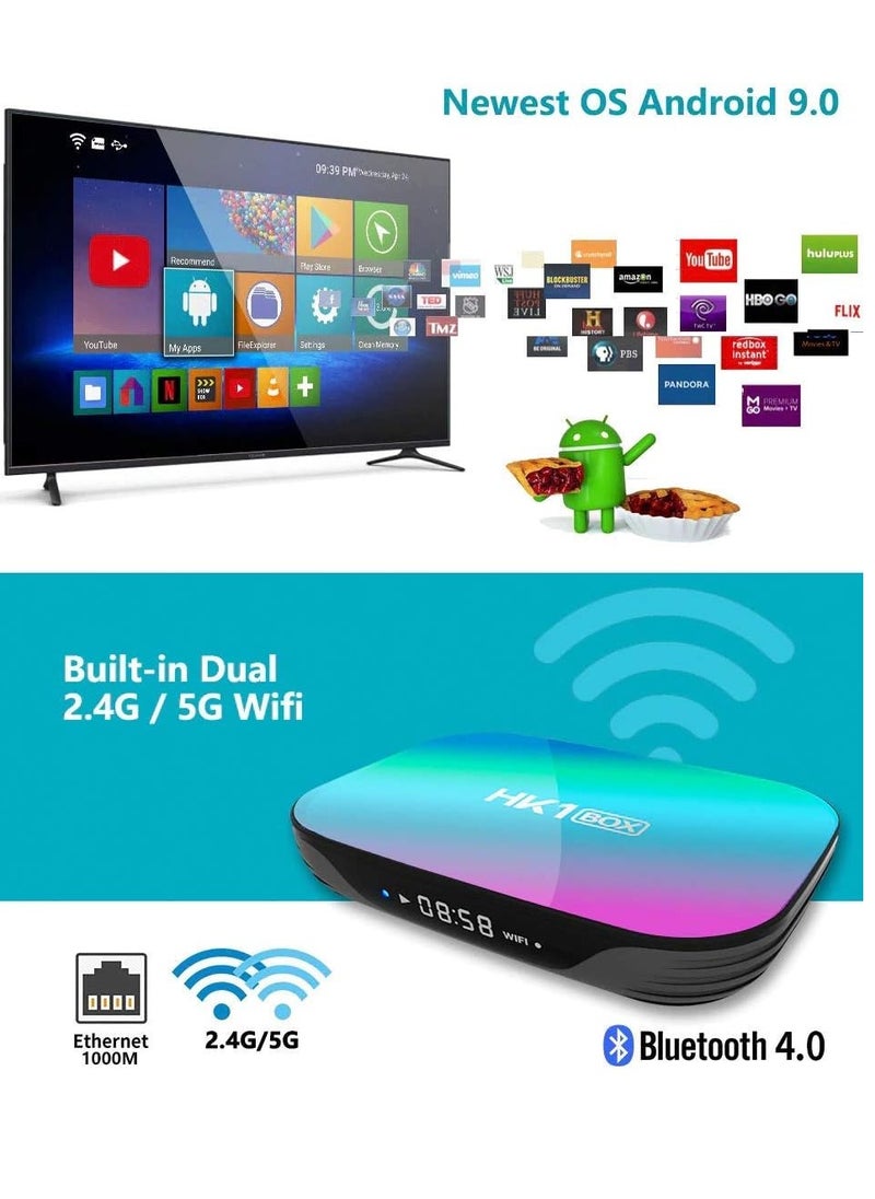 HK1 Box Android TV Box | 8GB RAM + 128GB ROM | 2.4G/5G Dual WiFi | 8K Ultra HD Android 9.0 Smart TV Box | High-Speed Streaming | Ultimate Home Entertainment | Expandable Storage for Apps & Media