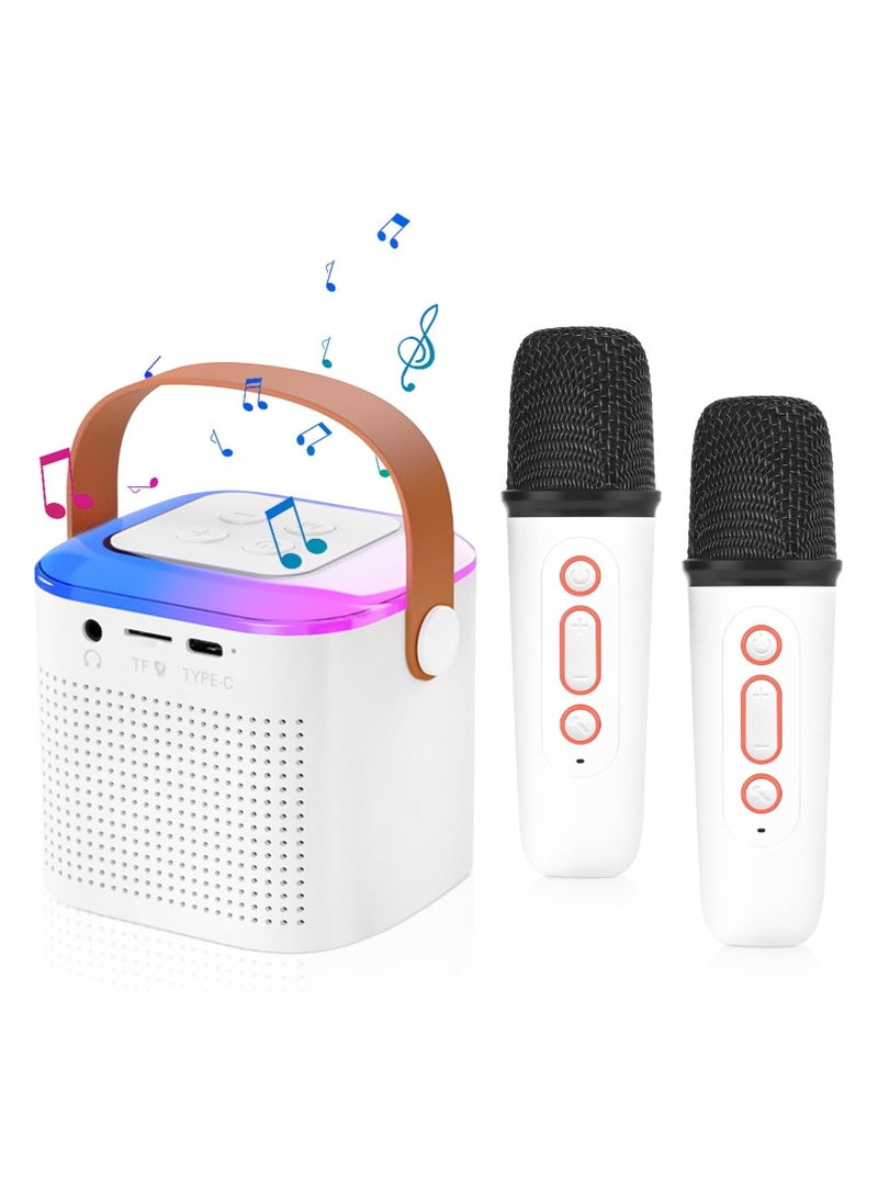 Portable Mini Bluetooth Karaoke Speaker with 2 Wireless Microphones, Voice Changing Effects & Dynamic LED Lights - Perfect Karaoke Machine for Home Parties & Birthday Gifts