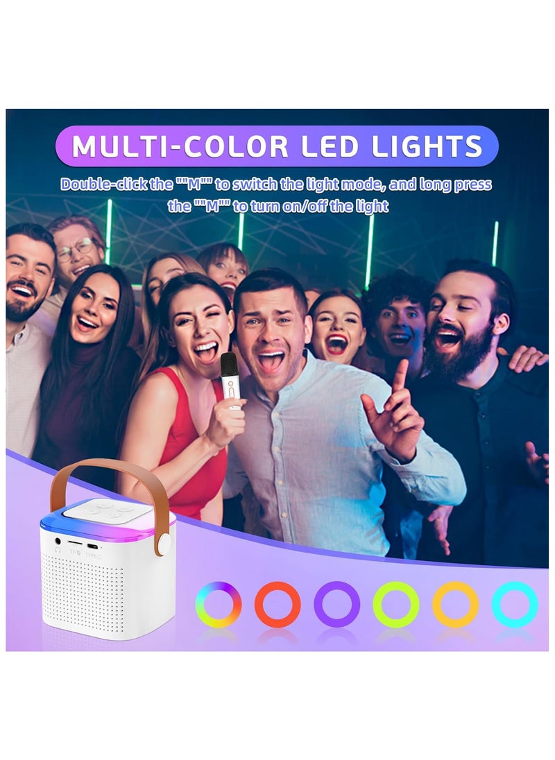 Portable Mini Bluetooth Karaoke Speaker with 2 Wireless Microphones, Voice Changing Effects & Dynamic LED Lights - Perfect Karaoke Machine for Home Parties & Birthday Gifts