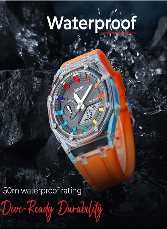 SKMEI Men Watch Dual-Display Electronic Watch with Luminous 50m Waterproof Watch Fashion Mutifunctional Sports Watch for Men- 2100