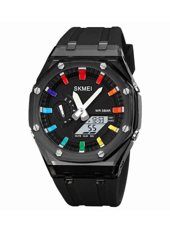 SKMEI Men Watch Dual-Display Electronic Watch with Luminous 50m Waterproof Watch Fashion Mutifunctional Sports Watch for Men- 2100