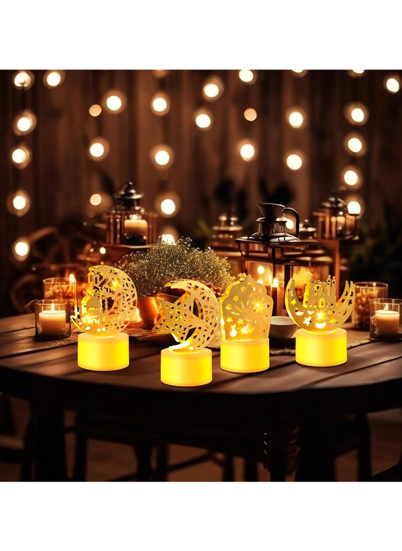 5Pcs Ramadan Mini Lantern Lights Decoration, Moon Castle Lighthouse Eid Mubarak Lamp Battery Included Plastic LED Night Light for Eid Ramadan Party Home Indoor Outdoor Bedroom Tabletop Decor