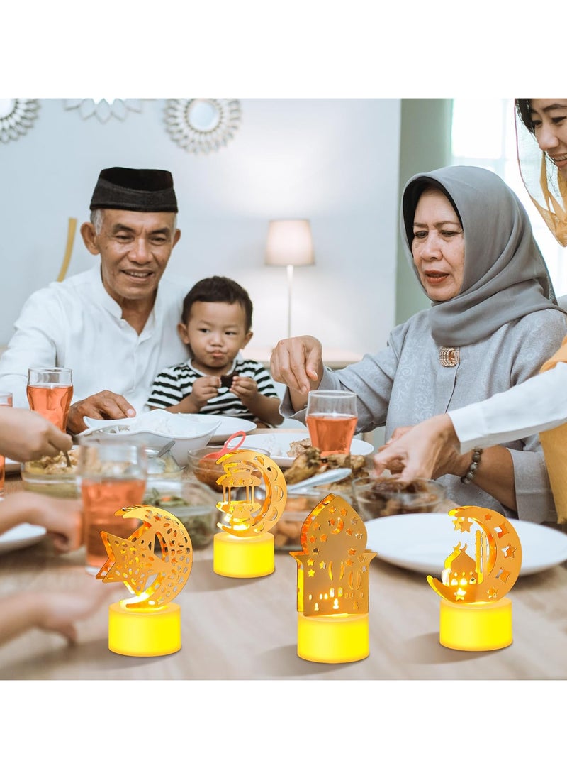 5Pcs Ramadan Mini Lantern Lights Decoration, Moon Castle Lighthouse Eid Mubarak Lamp Battery Included Plastic LED Night Light for Eid Ramadan Party Home Indoor Outdoor Bedroom Tabletop Decor