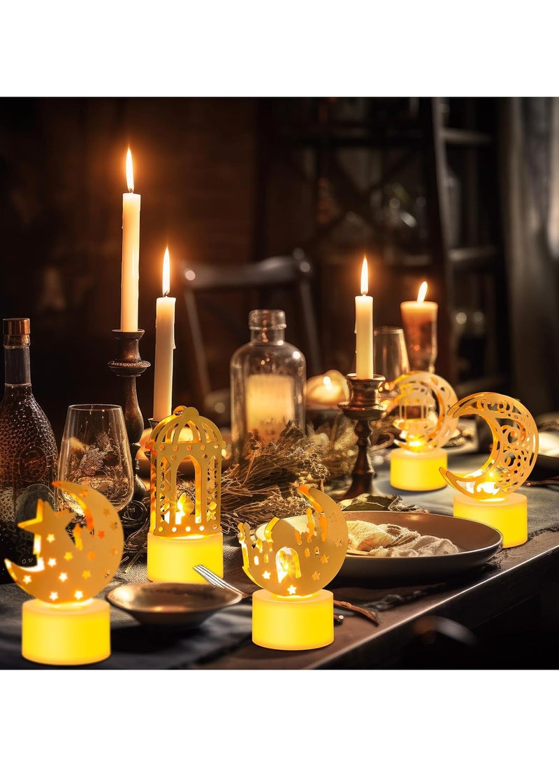 5Pcs Ramadan Mini Lantern Lights Decoration, Moon Castle Lighthouse Eid Mubarak Lamp Battery Included Plastic LED Night Light for Eid Ramadan Party Home Indoor Outdoor Bedroom Tabletop Decor