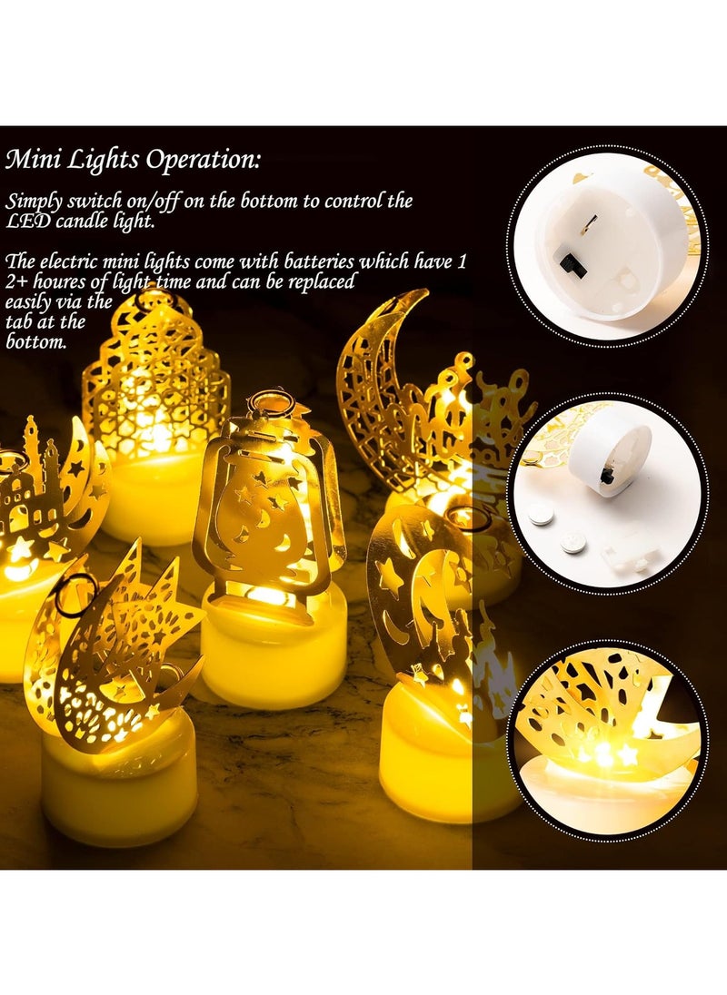 5Pcs Ramadan Mini Lantern Lights Decoration, Moon Castle Lighthouse Eid Mubarak Lamp Battery Included Plastic LED Night Light for Eid Ramadan Party Home Indoor Outdoor Bedroom Tabletop Decor