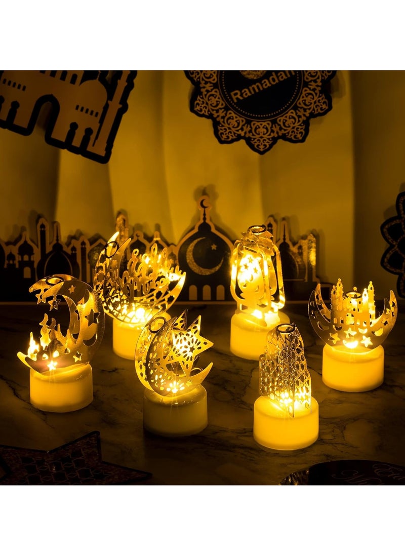 5Pcs Ramadan Mini Lantern Lights Decoration, Moon Castle Lighthouse Eid Mubarak Lamp Battery Included Plastic LED Night Light for Eid Ramadan Party Home Indoor Outdoor Bedroom Tabletop Decor