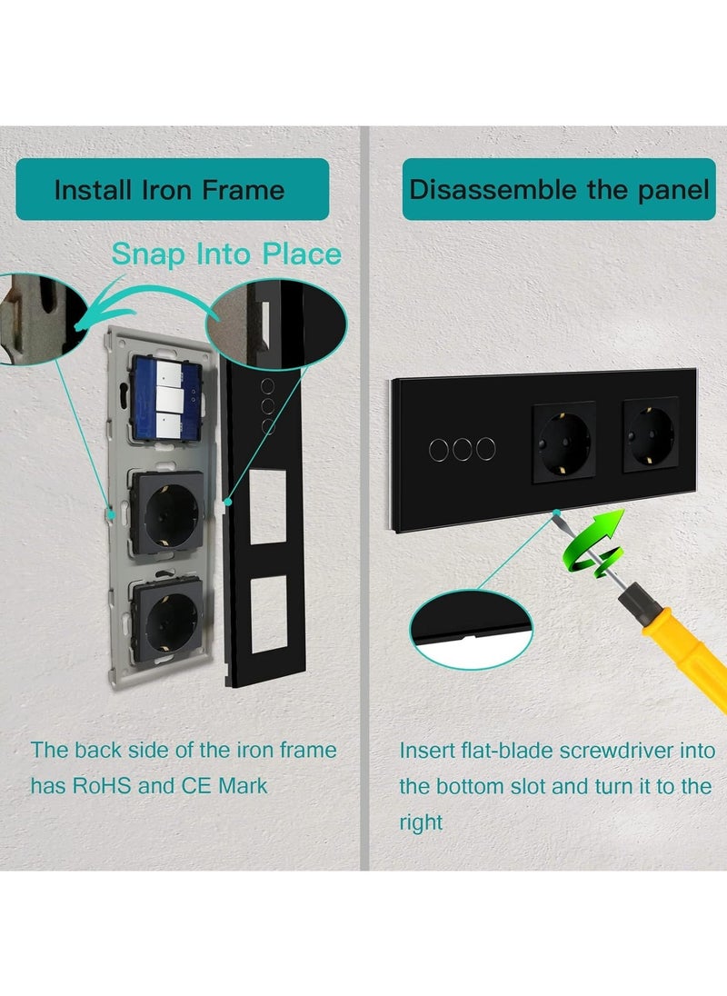 Normal Schuko Socket with Smart Alexa WiFi Touch Sensor Switch, 16A Power Plug, Glass Panel Neutral Conductor Required