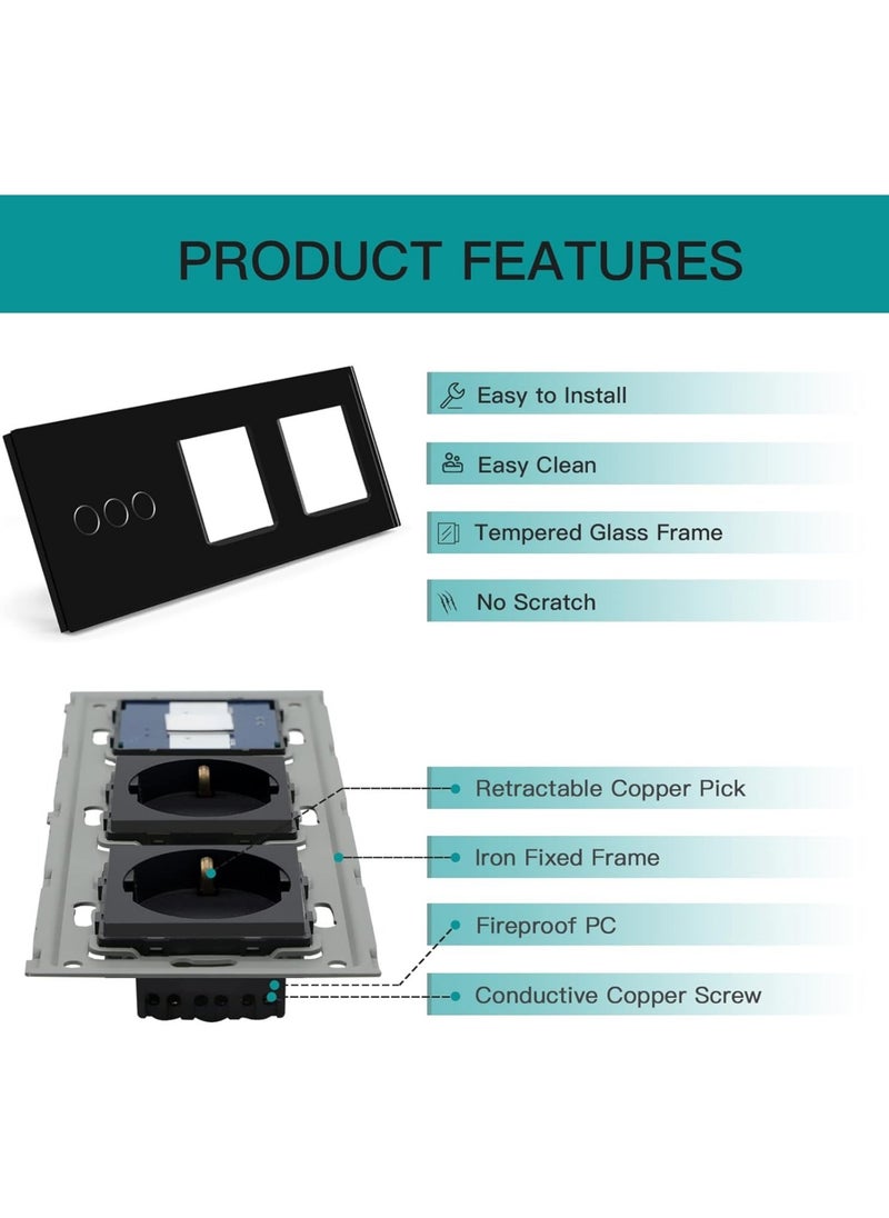 Normal Schuko Socket with Smart Alexa WiFi Touch Sensor Switch, 16A Power Plug, Glass Panel Neutral Conductor Required