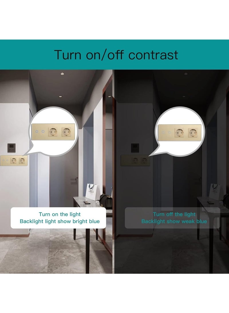 Normal Schuko Socket with Smart Alexa WiFi Touch Sensor Switch, 16A Power Plug, Glass Panel Neutral Conductor Required, Grey