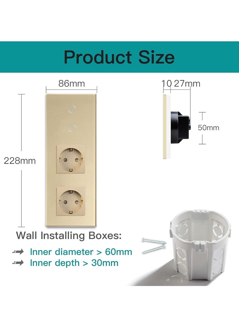 Normal Schuko Socket with Smart Alexa WiFi Touch Sensor Switch, 16A Power Plug, Glass Panel Neutral Conductor Required, Grey