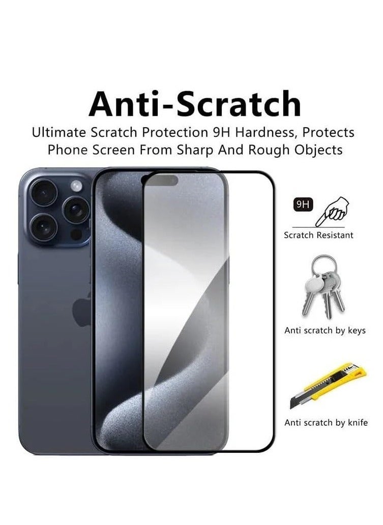 Screen Protector for iPhone 15 Pro Max tempered glass screen protector 9H hardness scratch resistance iPhone 15 Pro Max full glue edge to edge glass (iPhone 15 Pro Max, Clear)