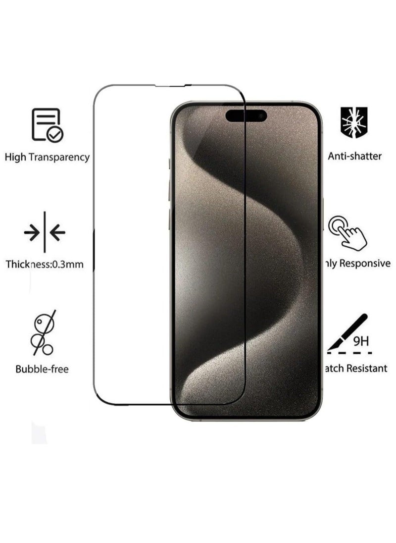 Screen Protector for iPhone 15 Pro Max tempered glass screen protector 9H hardness scratch resistance iPhone 15 Pro Max full glue edge to edge glass (iPhone 15 Pro Max, Clear)