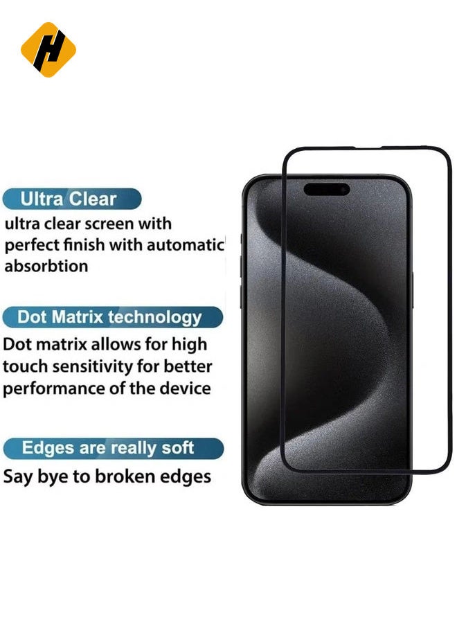 Screen Protector for iPhone 15 Pro Max tempered glass screen protector 9H hardness scratch resistance iPhone 15 Pro Max full glue edge to edge glass (iPhone 15 Pro Max, Clear)