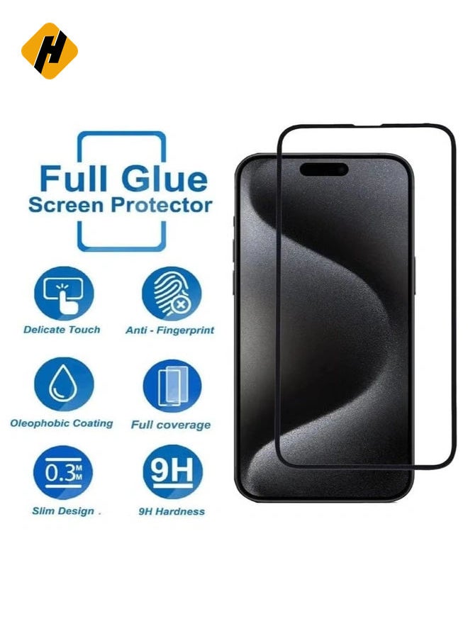 Screen Protector for iPhone 15 Pro Max tempered glass screen protector 9H hardness scratch resistance iPhone 15 Pro Max full glue edge to edge glass (iPhone 15 Pro Max, Clear)