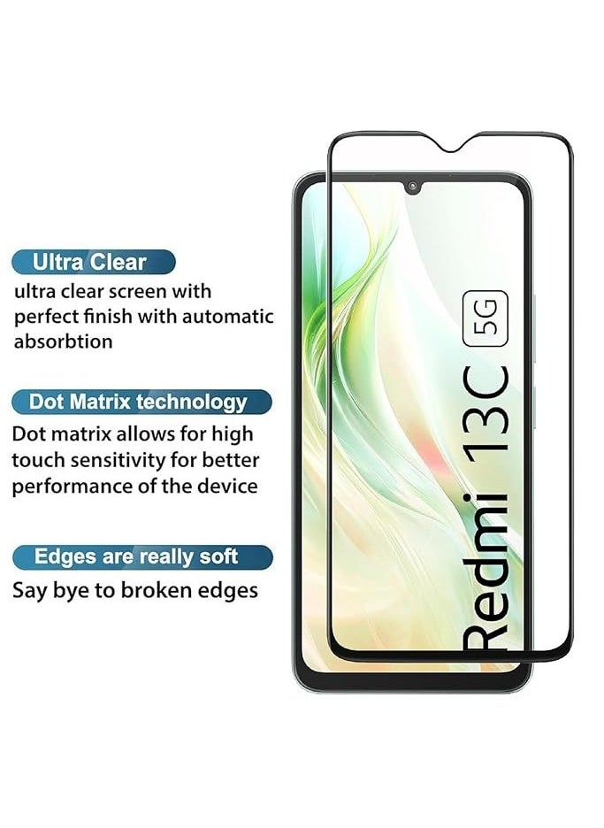 Xiaomi Redmi 13C 5G Tempered glass with Full Edge Protection and Easy Installation Kit