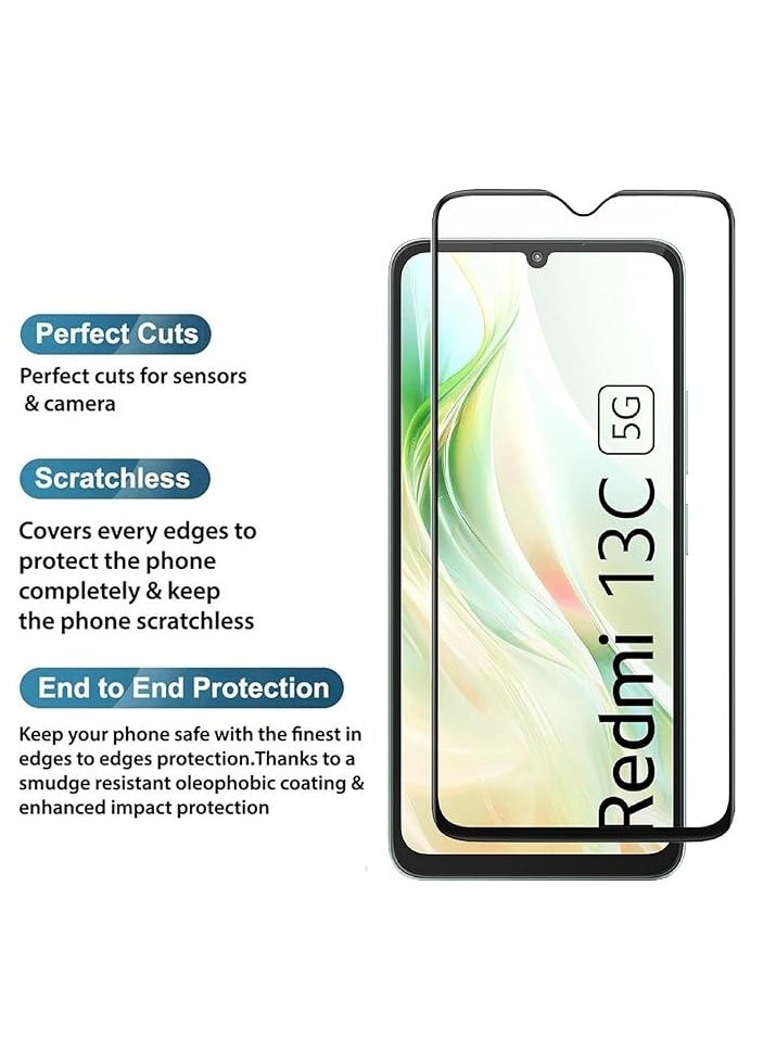 Xiaomi Redmi 13C 5G Tempered glass with Full Edge Protection and Easy Installation Kit