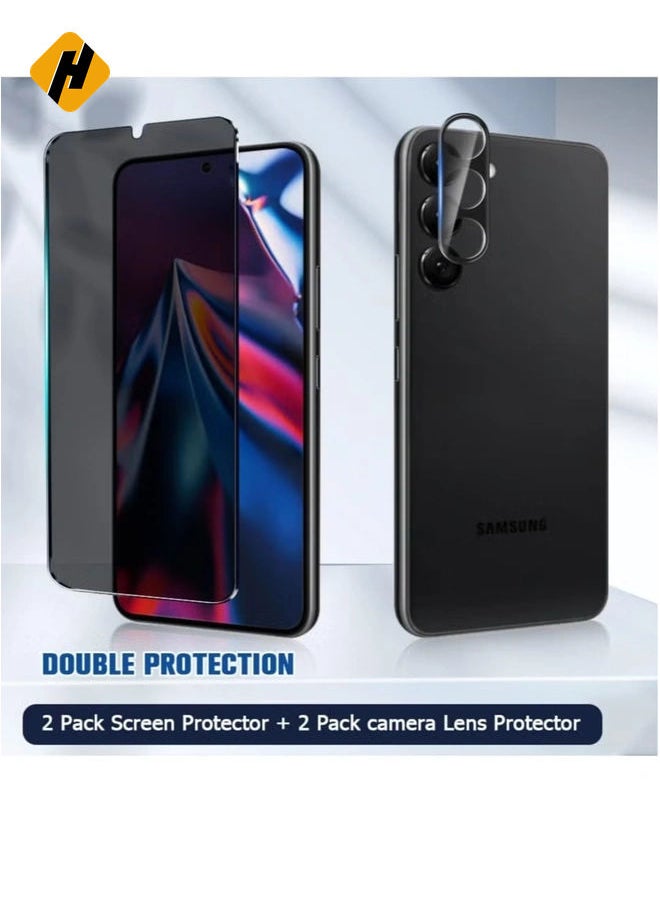 [2+2 Pack] Privacy Screen Protector and Camera Lens Protector for Samsung Galaxy S23+ Plus 6.6 Inch Tempered Glass Saver, Full Coverage, 9H Hardness HD Anti-spy, Fingerprint Unlock