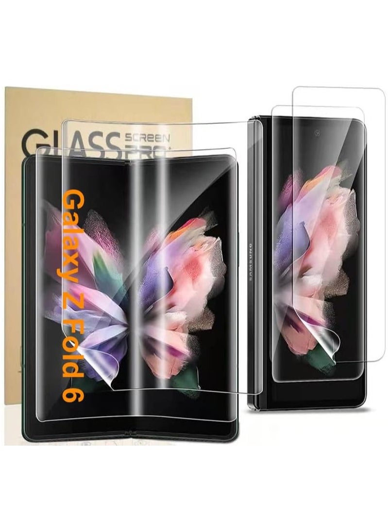 Screen Protector for Samsung Galaxy Z Fold 6 5G, Flexible TPU Screen Protector, 2 Pack Front with 2 Pack Inside, Face ID Unlock, Case Friendly, Bubble Free, Anti-Scratch, HD Clear