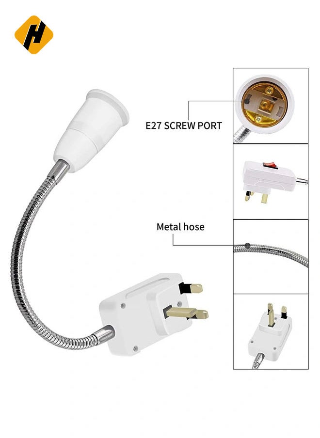 Lamp Bulbs Holder Converter Adapter UK Plug AC Power to E27 LED Bulbs Socket Adapter with On/Off Switch Universal Metal Extension Wall Lights Base