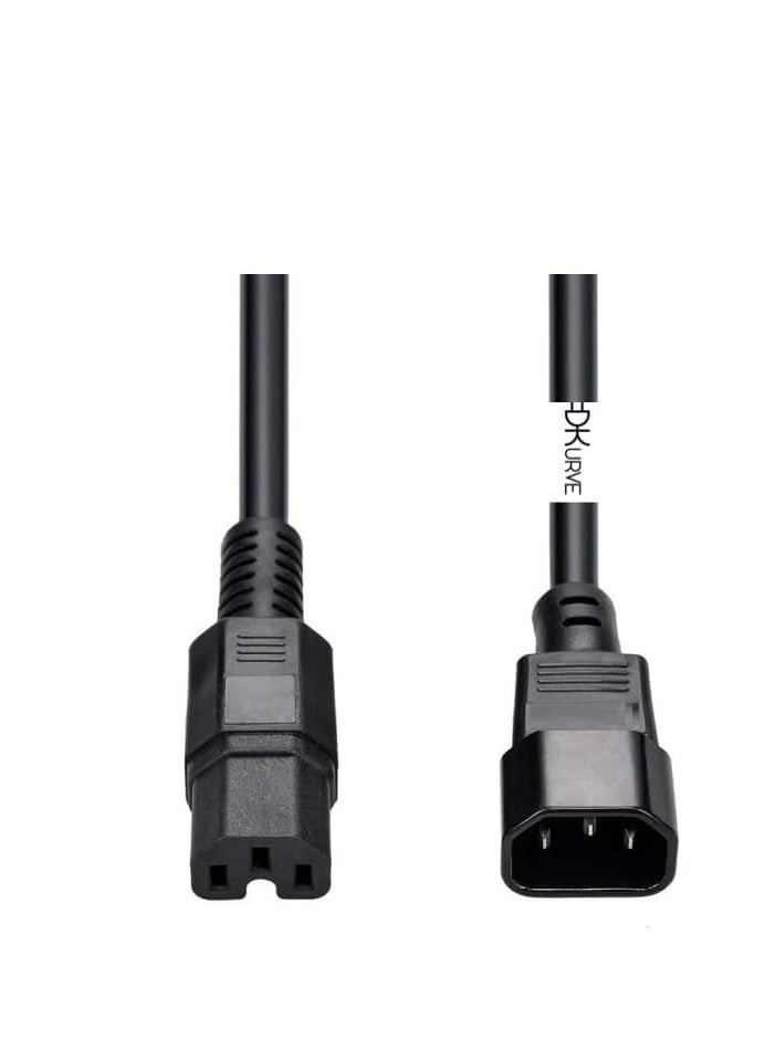 DKURVE Heavy Duty Computer Power Extension Cable (C14 to C15) / 15A 2.5MM 14 AWG/For Servers, UPS Networks 3M