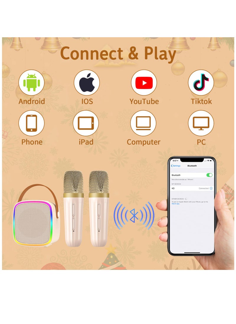 Karaoke Machine 2 Karaoke Microphones for Kids Adults,Mini Karaoke Machine Portable Bluetooth,Karaoke Speaker with Led Lights,Toys for Girls 3-12 Years Birthday
