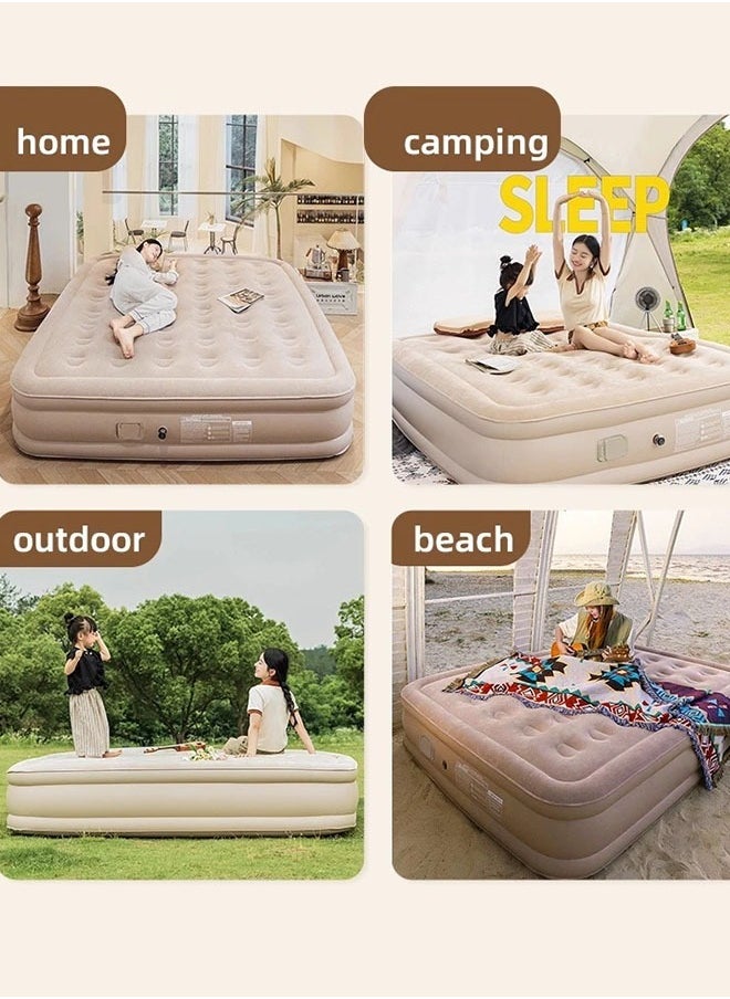 Portable Inflatable Air Mattress with Built in Electric Pump, Water-Resistant Sleeping Pad Features Fast Self-Inflation & Deflation, Ideal for Home, Guests, Camping, Travel and Outdoor Use, Double Size