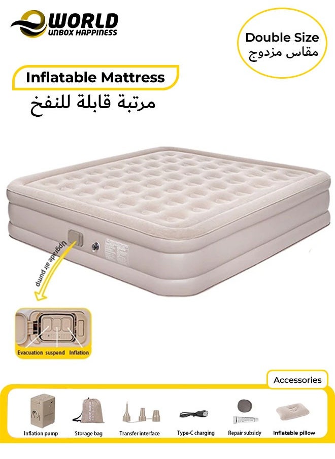 Portable Inflatable Air Mattress with Built in Electric Pump, Water-Resistant Sleeping Pad Features Fast Self-Inflation & Deflation, Ideal for Home, Guests, Camping, Travel and Outdoor Use, Double Size