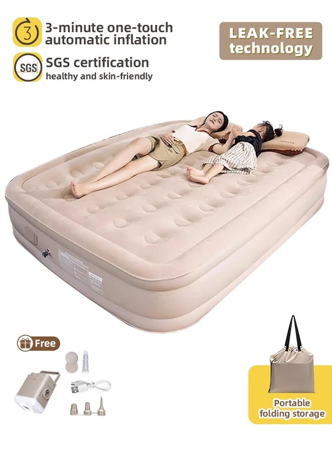 Portable Inflatable Air Mattress with Built in Electric Pump, Water-Resistant Sleeping Pad Features Fast Self-Inflation & Deflation, Ideal for Home, Guests, Camping, Travel and Outdoor Use, Double Size