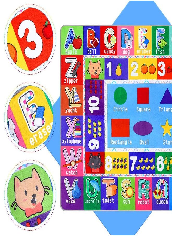 PartyKindom Kids Play Rug Mat Playmat with Non-Slip Design Playtime Collection ABC, Numbers, Shapes and Animals Educational Area Rug for Children Kids Bedroom Playroom(53.5 x 43.5 inch)