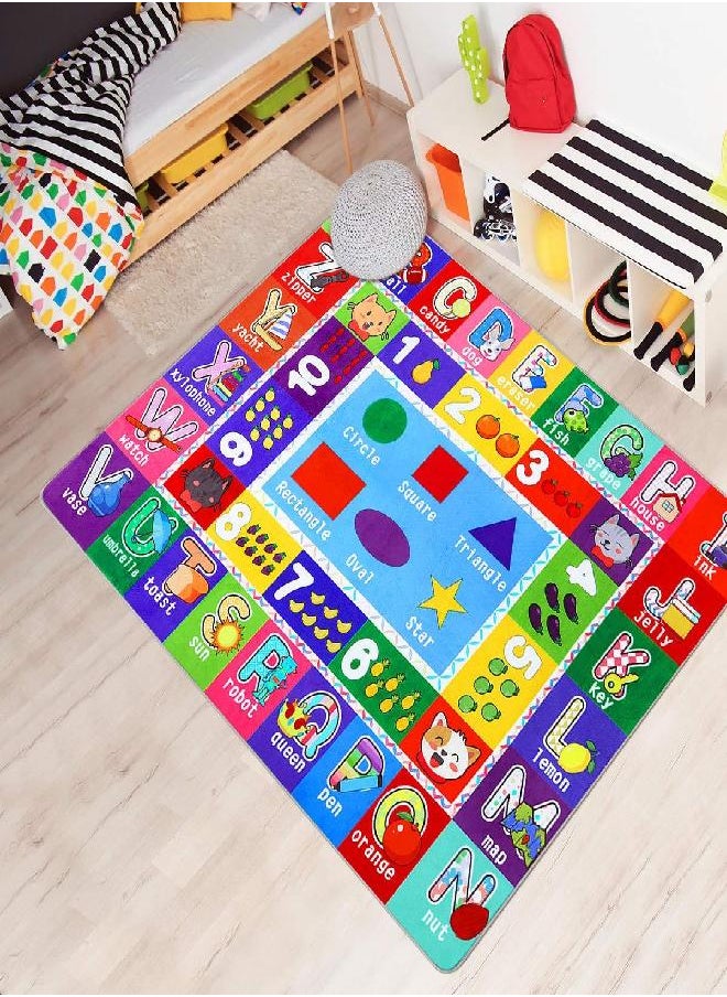 PartyKindom Kids Play Rug Mat Playmat with Non-Slip Design Playtime Collection ABC, Numbers, Shapes and Animals Educational Area Rug for Children Kids Bedroom Playroom(53.5 x 43.5 inch)