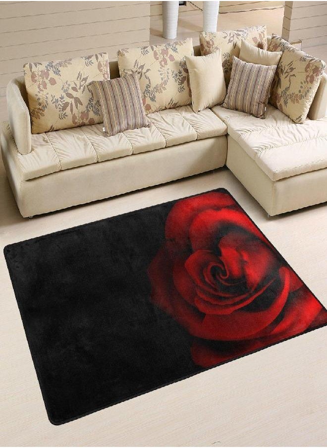 U Life Vintage Floral Red Rose Black Large Area Rug Runner Floor Mat Carpet for Entrance Way Doorway Living Room Bedroom Kitchen Office 36 x 24 & 72 x 48 Inch 3 x 2 & 6 x 4 Feet