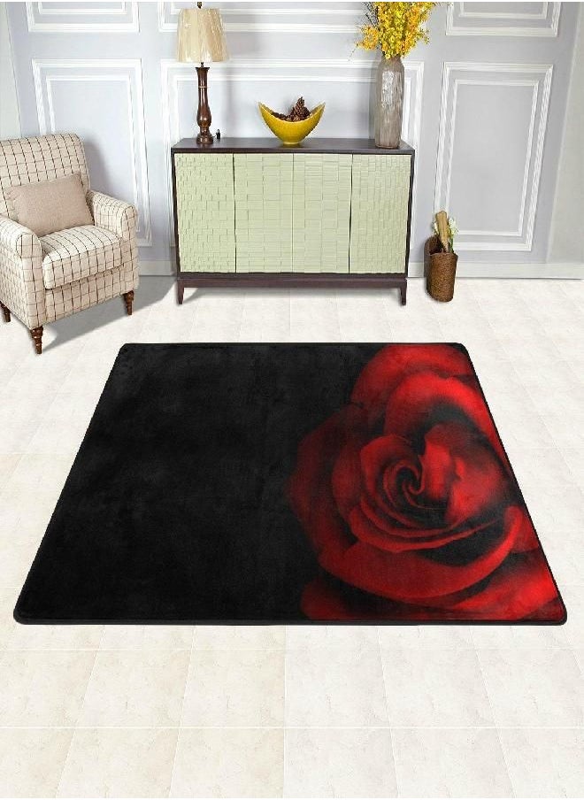 U Life Vintage Floral Red Rose Black Large Area Rug Runner Floor Mat Carpet for Entrance Way Doorway Living Room Bedroom Kitchen Office 36 x 24 & 72 x 48 Inch 3 x 2 & 6 x 4 Feet