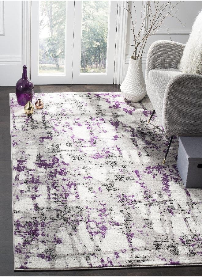 SAFAVIEH Skyler Collection 2' x 4' Grey / Purple SKY193R Modern Abstract Non-Shedding Living Room Bedroom Accent Rug